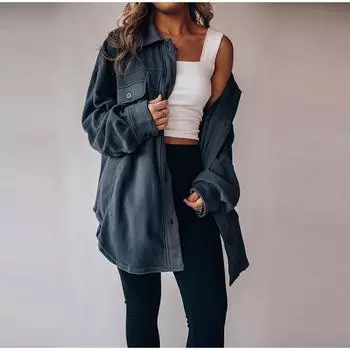 Осенне-зимняя женская флисовая куртка с длинным рукавом и лацканами, удобный тонкий теплый повседневный кардиган S серый