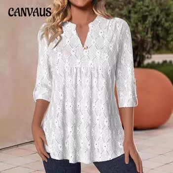 Осенне-зимняя женская футболка больших размеров с V-образным вырезом и дырками, повседневные топы со средним рукавом S белый