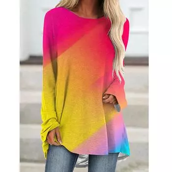 Осенне-зимняя женская футболка с длинным рукавом, высококачественная модная одежда, свободная версия повседневного топа, напечатанная футболка с рисунком S