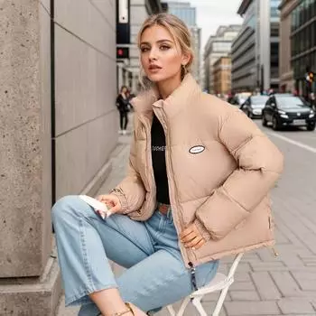 Осенне-зимняя женская хлопковая куртка, теплая толстая ткань высокого качества, повседневная модная хлопковая куртка на молнии с воротником-стойкой, одноцветная куртка M