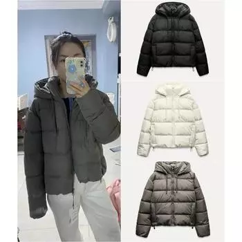 Осенне-зимняя женская классическая простая хлопковая куртка с длинным рукавом, стеганая, плотная, теплая куртка с капюшоном XS чёрный