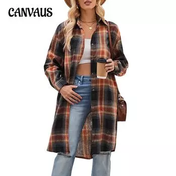 Осенне-зимняя женская клетчатая рубашка, повседневная модная свободная длинная ветровка, рубашка S коричневый/зелёный