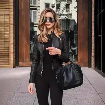 Осенне-зимняя женская кожаная куртка большого размера, модная однотонная тонкая уличная элегантная универсальная куртка из искусственной кожи XXXXXL чёрный