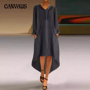 Осенне-зимняя женская куртка больших размеров с капюшоном и асимметричным кроем, длинная толстовка S серый