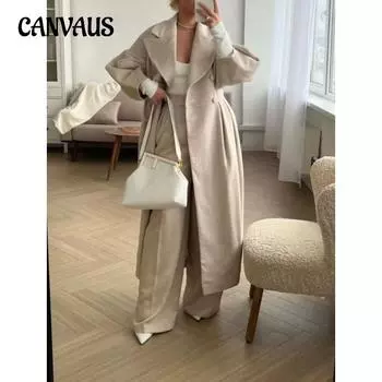 Осенне-зимняя женская куртка больших размеров в стиле ретро с рукавами-фонариками и большими лацканами из твида, длинное пальто S белый