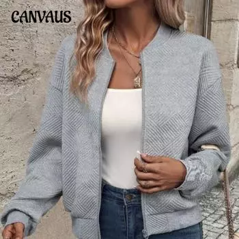 Осенне-зимняя женская куртка больших размеров с однотонной молнией, бейсбольный воротник, повседневная куртка S чёрный