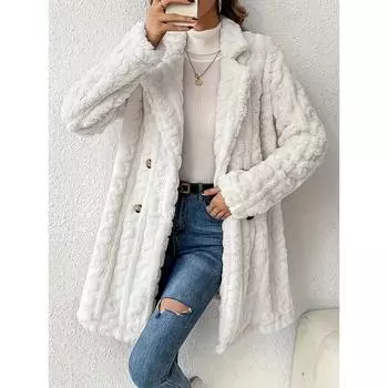Осенне-зимняя женская куртка больших размеров с пуговицами, однотонная плюшевая куртка на пуговицах, повседневная куртка с длинными рукавами и лацканами, женская одежда больших размеров S белый