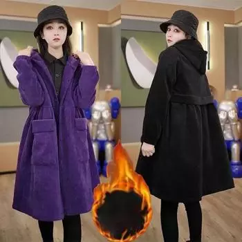 Осенне-зимняя женская куртка большого размера Plus Thin Corduroy In The Long Loose Warm Buttons Simple Universal Thin Upperwear 6XL