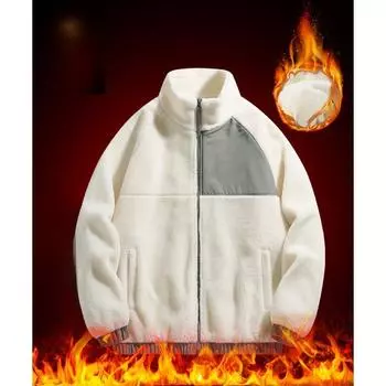 Осенне-зимняя женская куртка из овечьей шерсти Plus Velvet, повседневная флисовая куртка с воротником-стойкой, свободная теплая куртка для мужчин 3XL чёрный