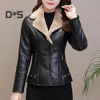 Осенне-зимняя женская куртка из плотной плюшевой искусственной кожи, однотонный отложной воротник, застежка-молния, карманы на молнии, длинный рукав, кардиган, теплая облегающая женская толстая куртка 3XL хаки