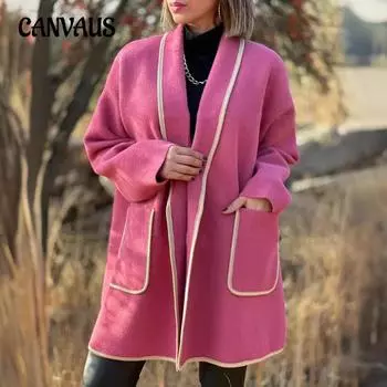 Осенне-зимняя женская куртка из твида больших размеров, утолщенная, свободная, однотонная, повседневная куртка S розовый