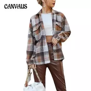 Осенне-зимняя женская куртка, кардиган, повседневная винтажная твидовая куртка в клетку с лацканами и длинными рукавами S