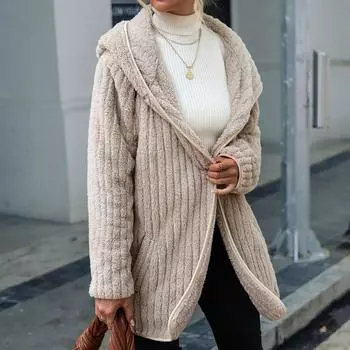 Осенне-зимняя женская куртка-кардиган с капюшоном, свободный двусторонний плюшевый кардиган без пуговиц S красный