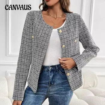 Осенне-зимняя женская куртка Little Fragrance клетчатый кардиган S чёрный