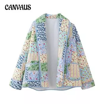 Осенне-зимняя женская куртка-пальто больших размеров с лацканами из хлопка с принтом S светло-зеленый