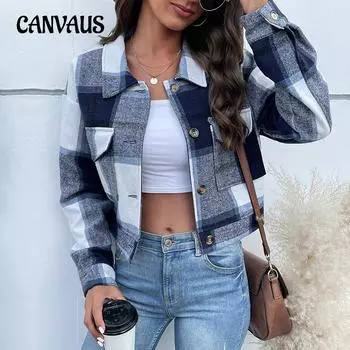 Осенне-зимняя женская куртка-рубашка, короткая клетчатая рубашка-кардиган, винтажная куртка S зелёный