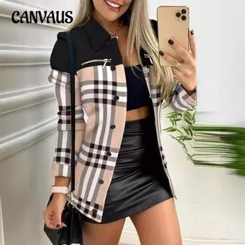 Осенне-зимняя женская куртка с лацканами с длинным рукавом и застежкой-молнией с цветными блоками