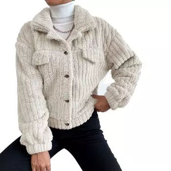 Осенне-зимняя женская куртка с лацканами, удобная повседневная женская утолщенная плюшевая куртка S коричневый