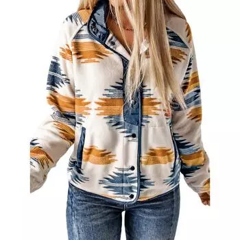 Осенне-зимняя женская куртка с плюшевым геометрическим узором, уютное повседневное пальто S серый