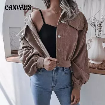 Осенне-зимняя женская куртка с рукавами-фонариками, свободная повседневная короткая модная вельветовая куртка с темпераментом S красный