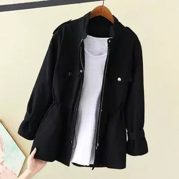 Осенне-зимняя женская куртка с воротником-стойкой, нагрудными карманами, застежкой-молнией, узкая талия, однотонная, средней длины, для путешествий, шопинга, поездок на работу M зелёный