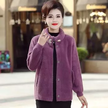 Осенне-зимняя женская куртка с воротником-стойкой из искусственной норки, теплая плюшевая трикотажная куртка, короткая L чёрный