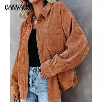 Осенне-зимняя женская куртка свободного покроя, повседневная вельветовая рубашка S чёрный