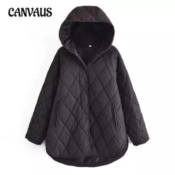 Осенне-зимняя женская куртка свободного покроя с капюшоном для дома и отдыха из хлопка XS чёрный