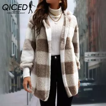 Осенне-зимняя женская куртка, свободный клетчатый шерстяной кардиган, модный свитер S темно-серого