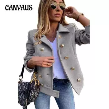 Осенне-зимняя женская куртка, тонкий твидовый пиджак с длинными рукавами, двубортный костюмный воротник