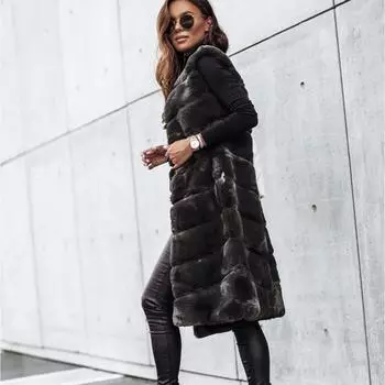 Осенне-зимняя женская куртка, жилет, однотонная, с круглым вырезом, искусственный мех, пальто, толстая плюшевая повседневная куртка S белый