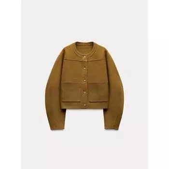 Осенне-зимняя женская майяровая простая круглая куртка с длинным рукавом повседневный вязаный кардиган S