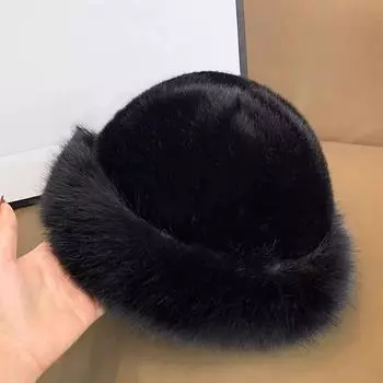 Осенне-зимняя женская меховая шапка Меховая шапка Меховые шапки Монгольская шапка Без полей Плюшевая пушистая Теплая шапка для катания на лыжах и верховой езды 3