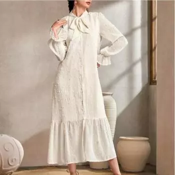 Осенне-зимняя женская мода элегантное платье из жаккардового шифона с оборками S абрикосовый