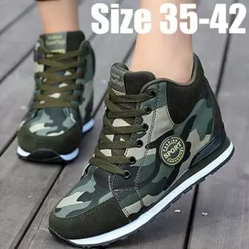 Осенне-зимняя женская мода камуфляжные кроссовки увеличивающие рост обувь повседневная обувь для активного отдыха кроссовки 35 армия зеленый