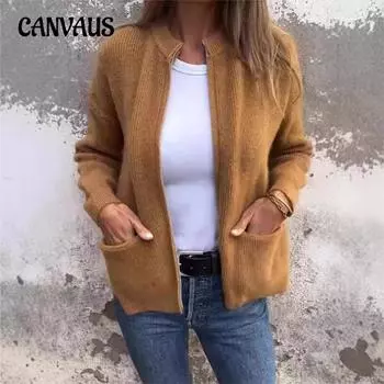 Осенне-зимняя женская мода повседневное пальто со стоячим воротником на молнии свободная куртка с карманами S серый