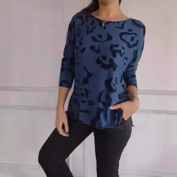 Осенне-зимняя женская мода повседневный топ с длинными рукавами и круглым вырезом с принтом гепарда S красный