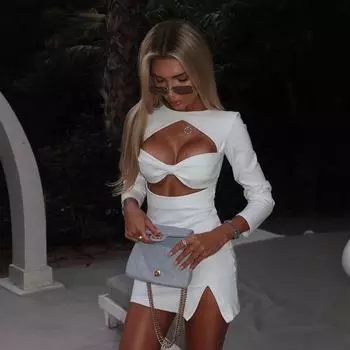 Осенне-зимняя женская мода сексуальное платье с круглым вырезом и длинными рукавами с разрезом Spice Girl S чёрный