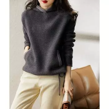 Осенне-зимняя женская мода свободная тонкая верхняя одежда Senior Sense of Fried Street с капюшоном S темно-серого