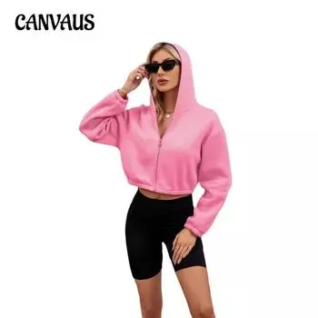 Осенне-зимняя женская модная однотонная короткая толстовка с капюшоном и завязками на молнии с длинным рукавом S белый