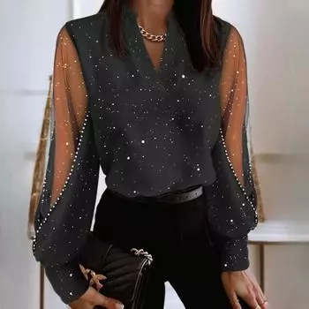 Осенне-зимняя женская модная рубашка с V-образным вырезом и длинными рукавами S джинсовый синий