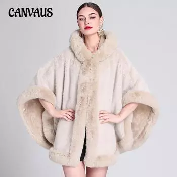 Осенне-зимняя женская накидка-плащ с воротником для волос, утепленная, большого размера, свободная накидка бежевый