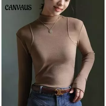 Осенне-зимняя женская нижняя рубашка, бархатная рубашка с коротким рукавом и высоким воротником, внутренняя плюс бархатный топ со средним вырезом и длинными рукавами S хаки