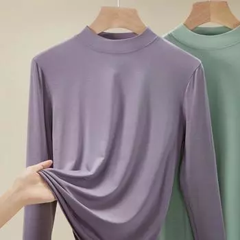 Осенне-зимняя женская нижняя рубашка-блузка из модала с внутренней стороны, тонкие топы с длинными рукавами M чёрный