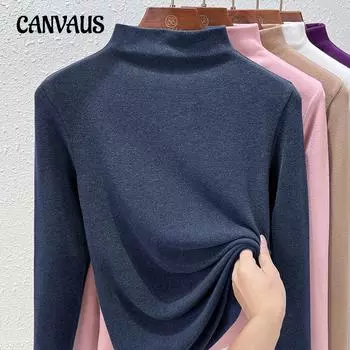 Осенне-зимняя женская нижняя рубашка Dralon, теплые топы с воротником-полуводолазкой и длинными рукавами, двусторонние бархатные топы с подкладкой S чёрный