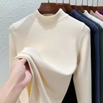 Осенне-зимняя женская нижняя рубашка Dralon, теплые топы с высоким воротником и длинными рукавами, двусторонние бархатные топы с внутренней стороны S чёрный