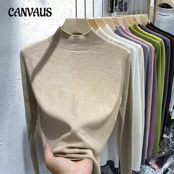 Осенне-зимняя женская нижняя рубашка. Джемпер с длинными рукавами. Женский тонкий и тонкий базовый эластичный однотонный трикотаж с полувысоким воротником. One Size фиолетовый