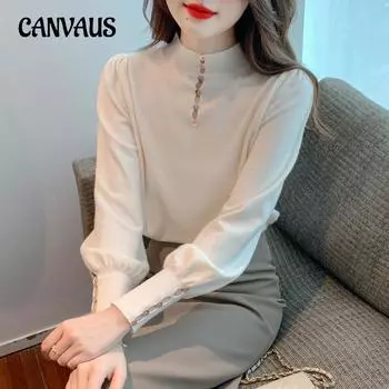 Осенне-зимняя женская нижняя рубашка. Индивидуальный свитер с высоким воротником. Женский вязаный свитер с рукавами-фонариками. Тонкая нижняя рубашка. Топы с длинными рукавами. One Size белый