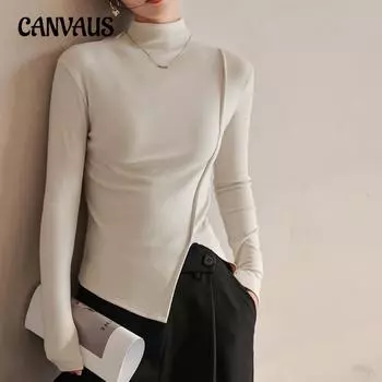 Осенне-зимняя женская нижняя рубашка из бархата, нижняя рубашка с высоким воротником и внутренней подкладкой, топ с длинными рукавами S хаки