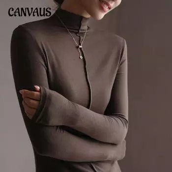 Осенне-зимняя женская нижняя рубашка из модала с полувысоким воротником и длинными рукавами с внутренней стороны, тонкий топ